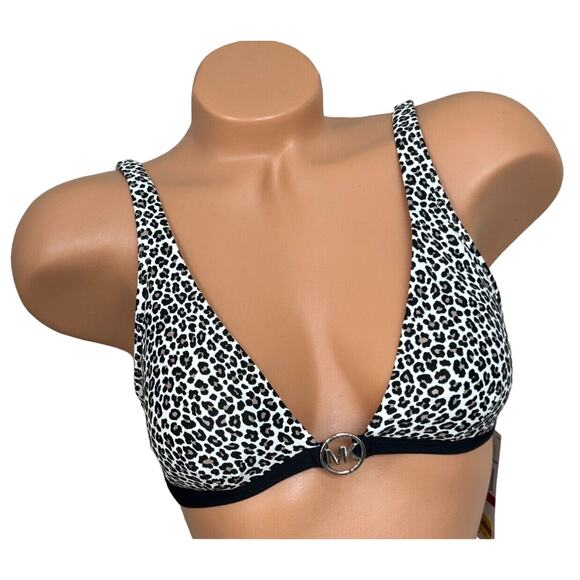 Michael Kors KHAKI LEOPARD Animal-Print Logo Triangle Bikini Top XS X-Small NWT - Picture 3 of 4